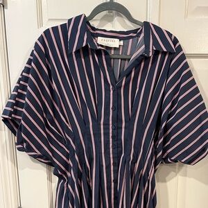 Tobie Shirt Dress by Exquise Navy and Red Striped Maxi Dress